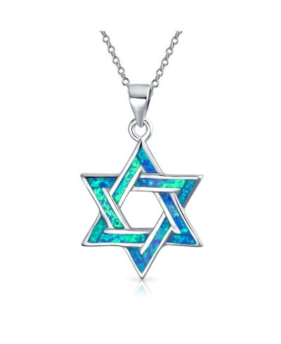 Bling Jewelry Judaic Created White Opal Star Of David Pendant Necklace Sterling Silver