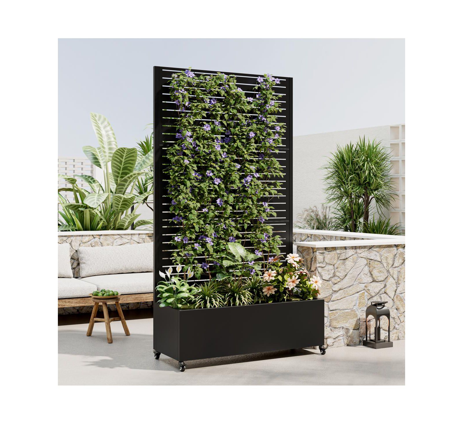 Streamdale Furniture металлический ящик для растений с решеткой, приподнятая садовая грядка на колесах 73"x35"x16"