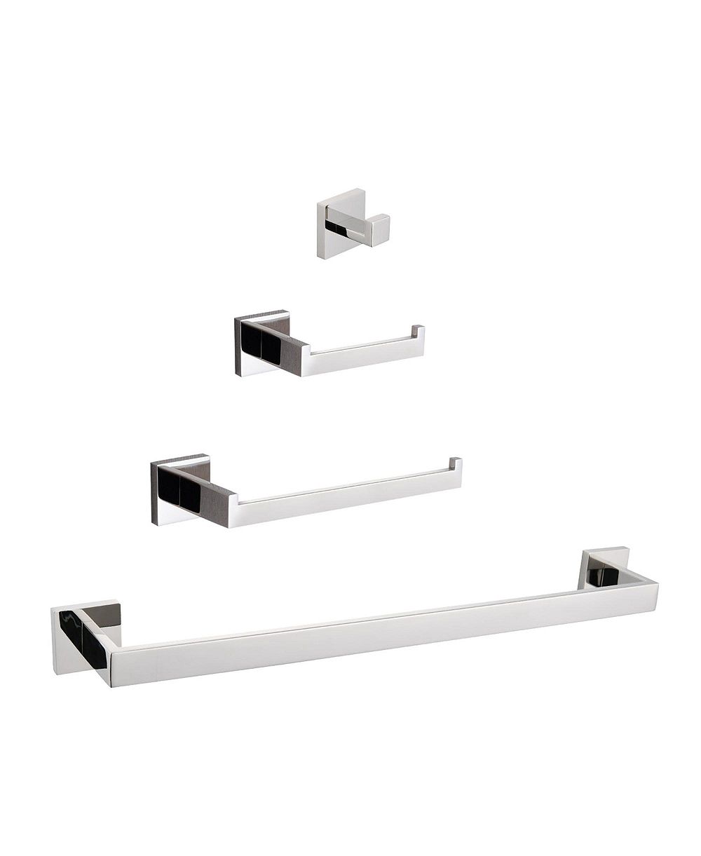 RAINSKEN Stainless Steel 4- Piece Bathroom Hardware Set, Towel Bar, Toilet Paper Holder, Hand Towel Rack and Robe Hook