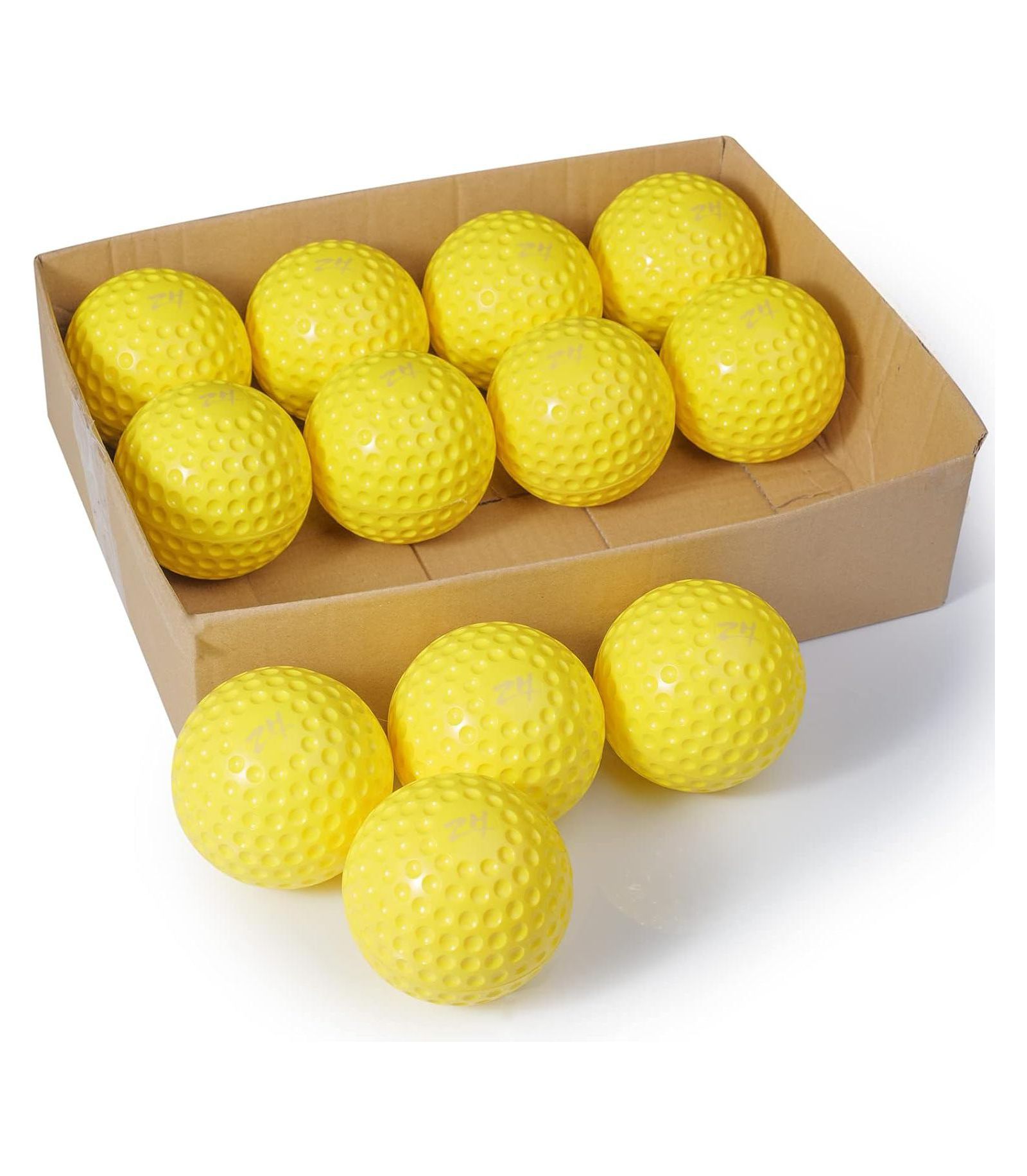 Furlihong Pack of 12 Sting Free Dimpled Training Softballs 12 Inch Size Weighted 6.57 oz Practice Balls with High Friction Surface