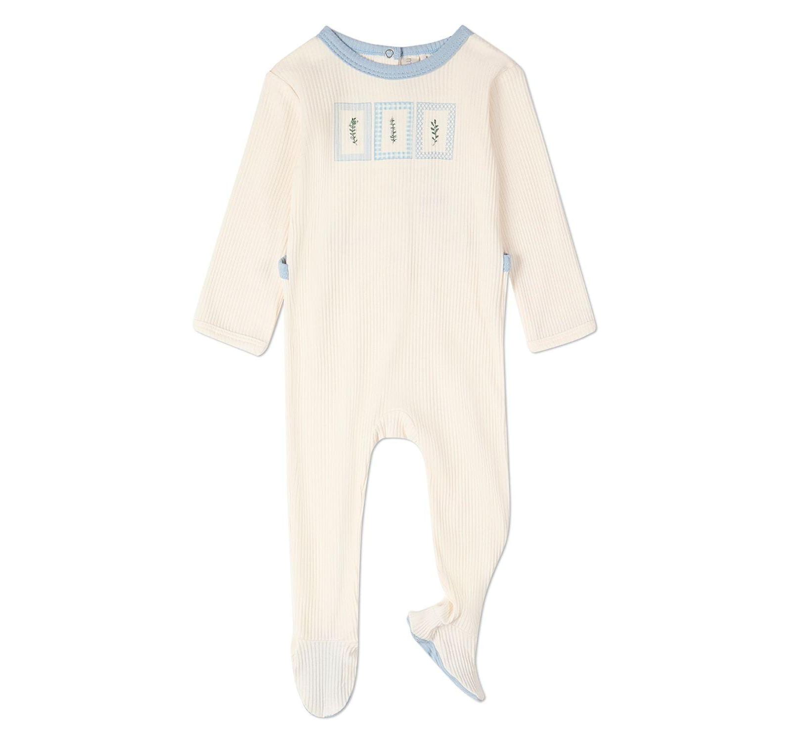 MeMoi Baby Boys Ribbed Cotton-Blend Embroidered Footie