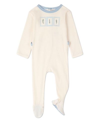 MeMoi Baby Boys Ribbed Cotton-Blend Embroidered Footie