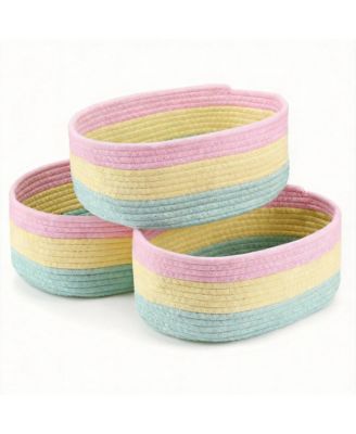 YIGII 3 Pastel Rainbow Unicorn Woven Rope Storage Baskets - Versatile Home Organizer