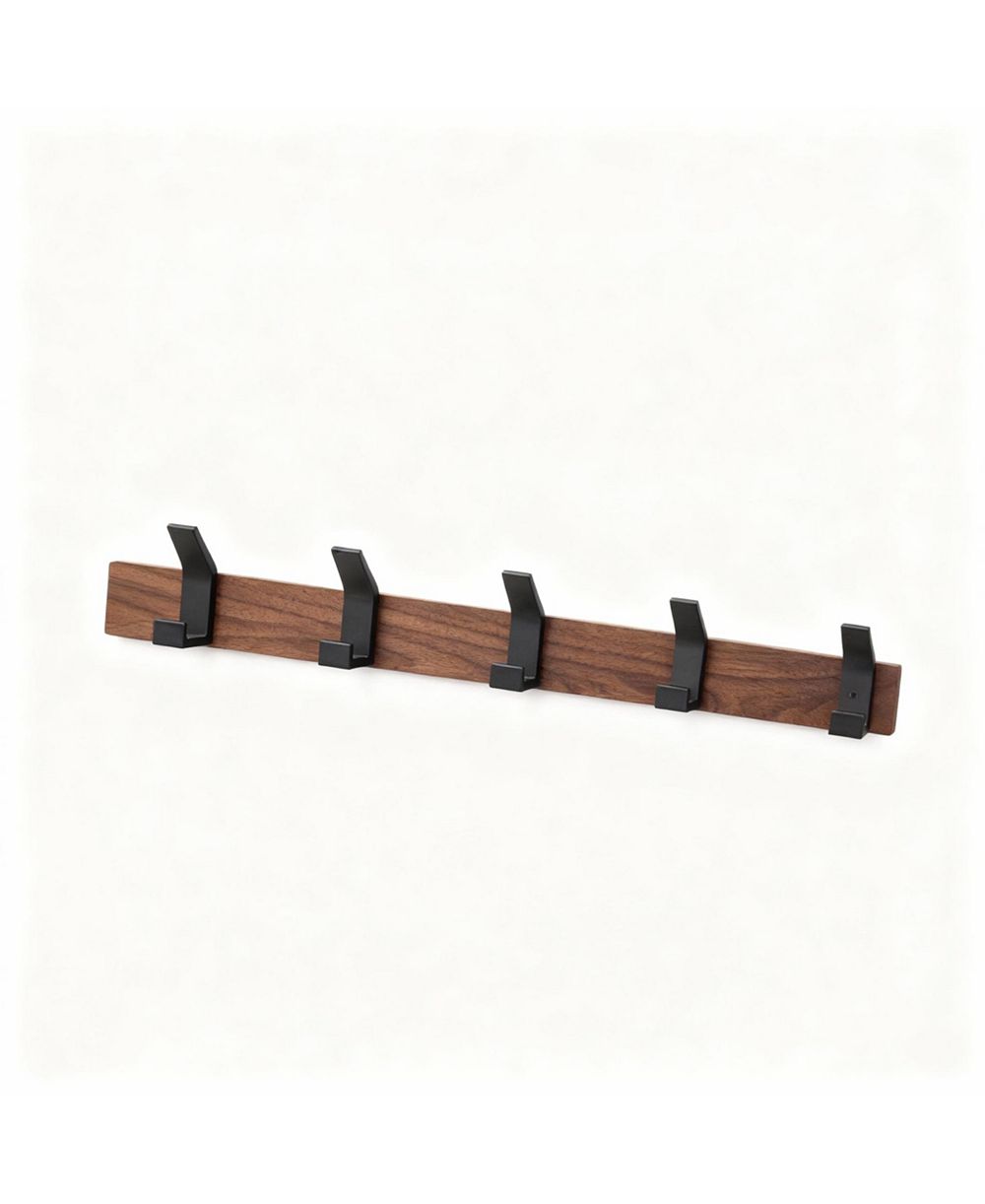 YIGII Walnut Wood & Aluminum Coat Rack,Rustproof, Easy Install