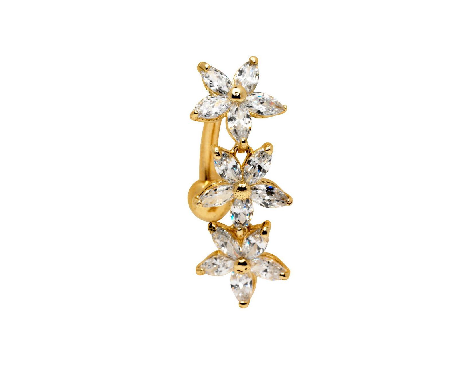 Пирсинг для пупка Curata Jewelry Marquise Flower с кубическим цирконием 14k Yellow or White Gold 14g