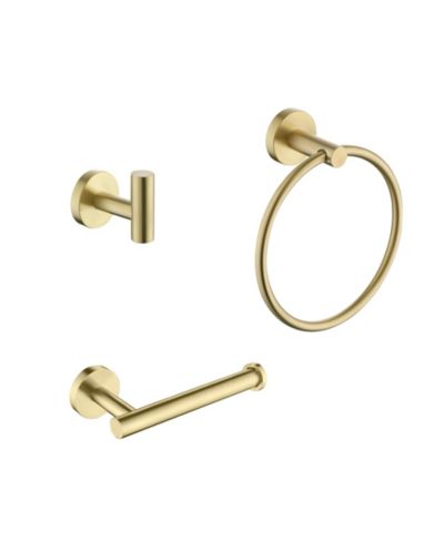 RAINSKEN 3 - Piece Bathroom Hardware Set, Toilet Paper Holder, Clothes Hook and Towel Rack Ring, Stainless Steel Bath Accessories - Brushed Gold