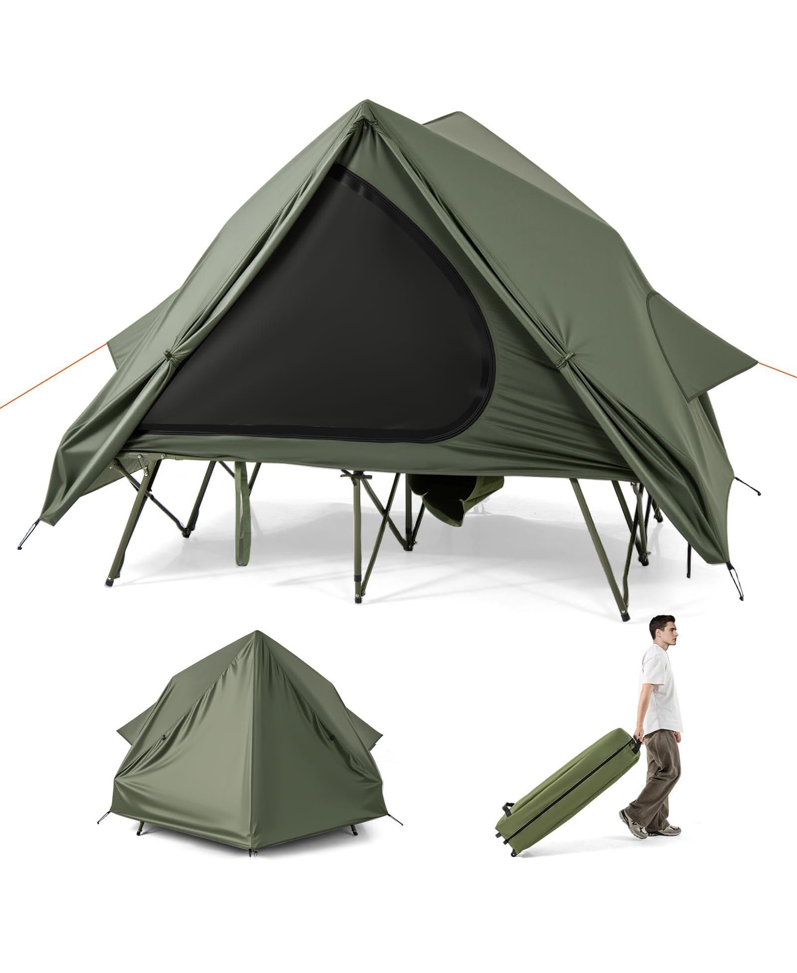 Mecale Foldable 2-Person Camping Cot Tent Combo with Pop-Up Shelter and Wheeled Carry Bag