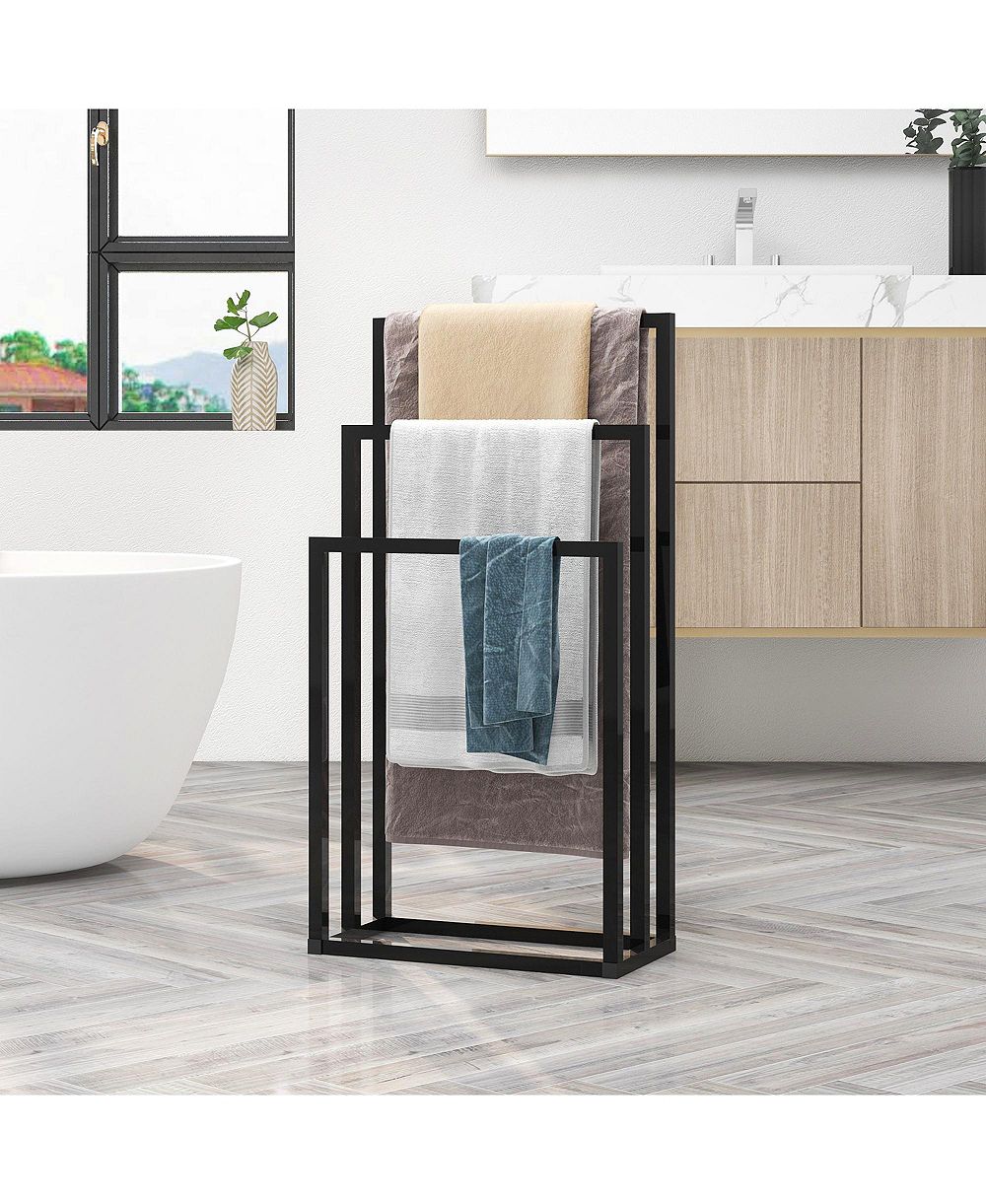 RAINSKEN 3 Tier Metal Towel Rack, Freestanding Towel Holder, Modern Standing Towels Drying Rack for Bedroom