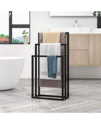 RAINSKEN 3 Tier Metal Towel Rack, Freestanding Towel Holder, Modern Standing Towels Drying Rack for Bedroom