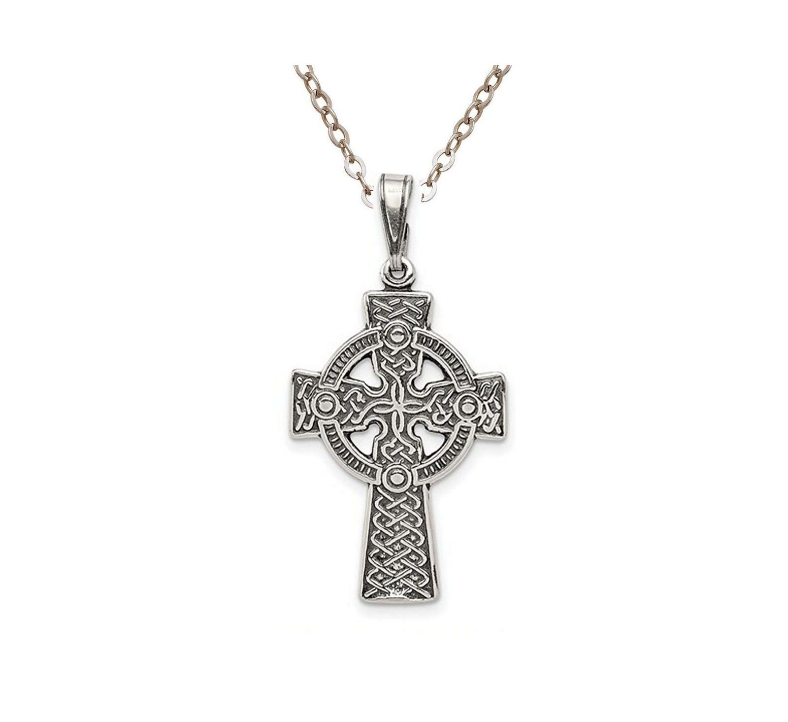 Curata Jewelry 925 Sterling Silver 18 Inch Large Oxidized Irish Claddagh Celtic Trinity Knot Religious Faith Cross Necklace 36x19mm Pendant Necklace
