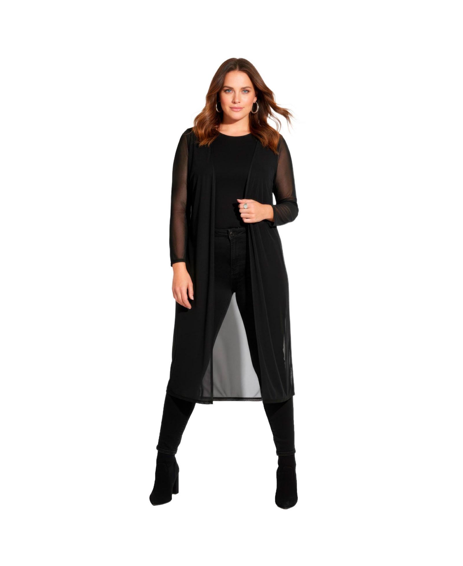 Avenue Women's Plus Size Long Sleeve Mesh Duster