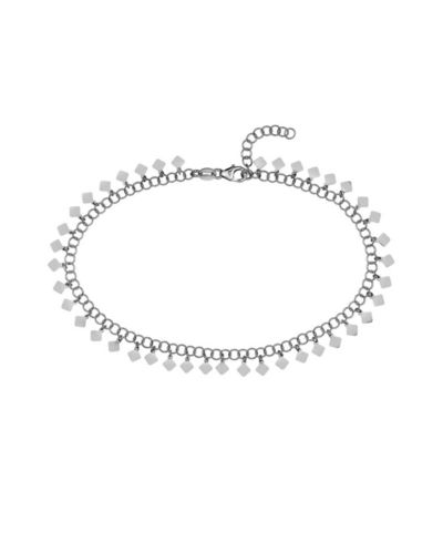 Curata Jewelry 925 Sterling Silver 10 Inch Rhodium Plated Round Link With Hanging Rhombus Adjustable Anklet