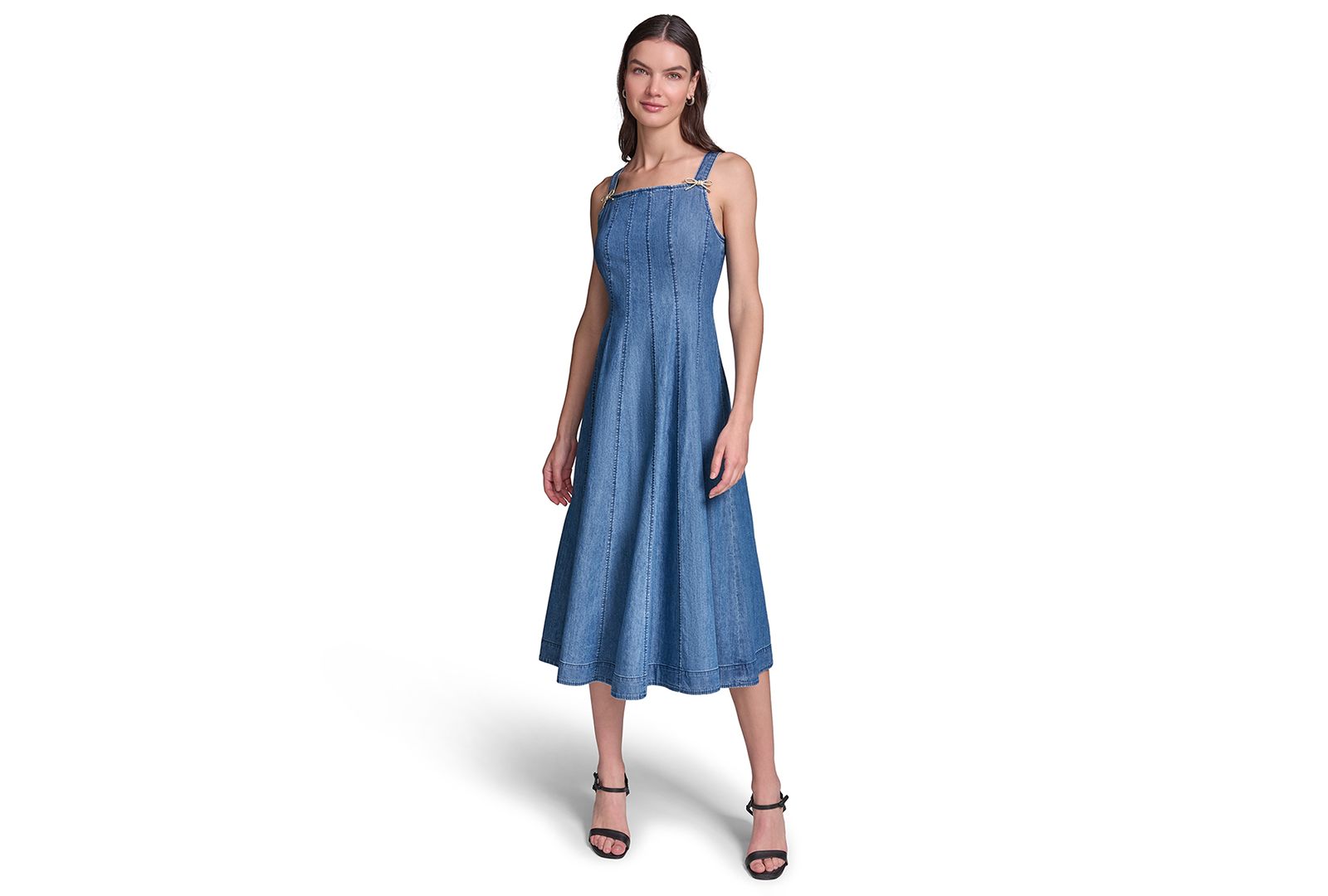 KARL LAGERFELD PARIS Женское миди-платье Chambray Fit & Flare с бантами