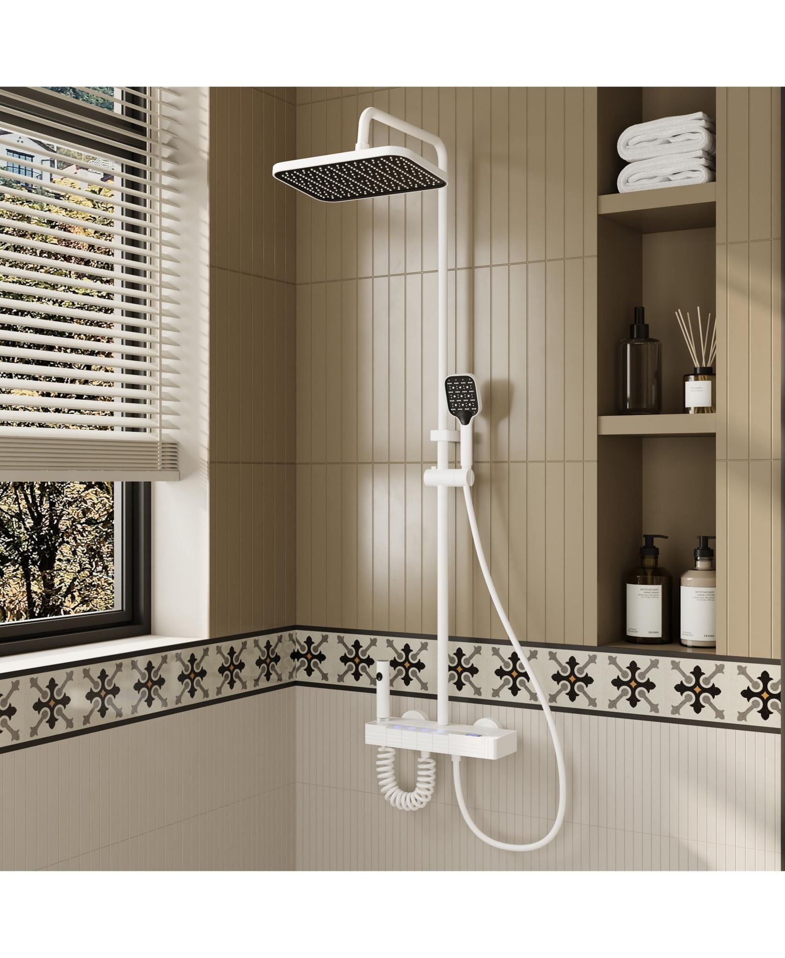 LALAHOO 4 in 1 Shower Faucet System With LED Temperature Display, Anti-Clog Nozzles, Rainfall, Hand Shower, Tub Spout