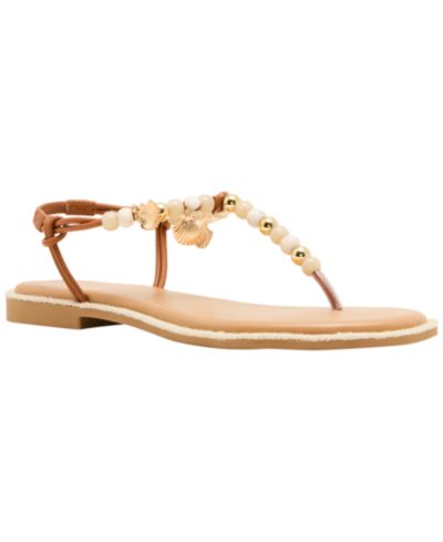 Madden Girl Women's Shells Beaded T-Strap Flat Sandals