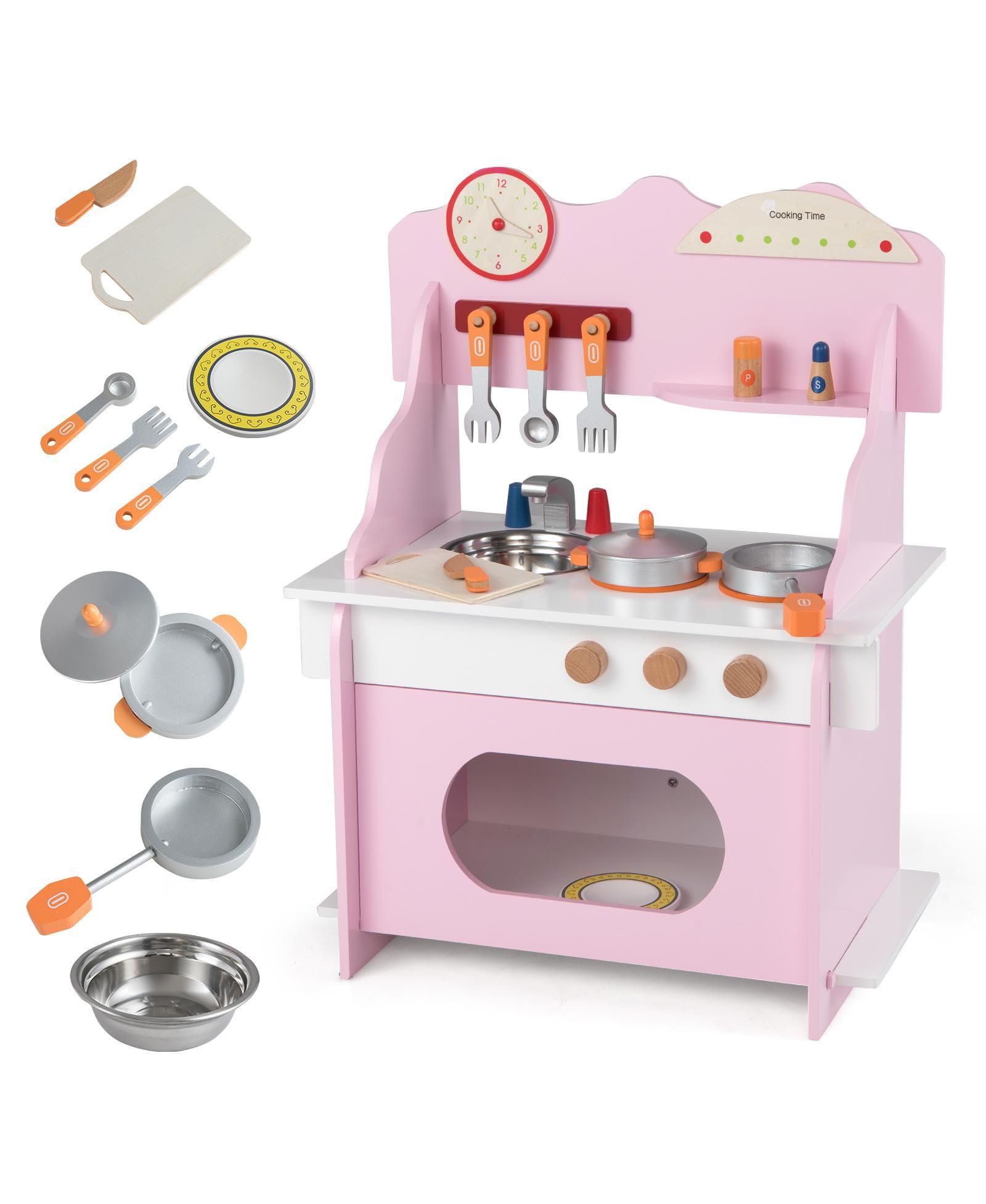 Slickblue Built-in Clock Wooden Play Kitchen, Ages 3+