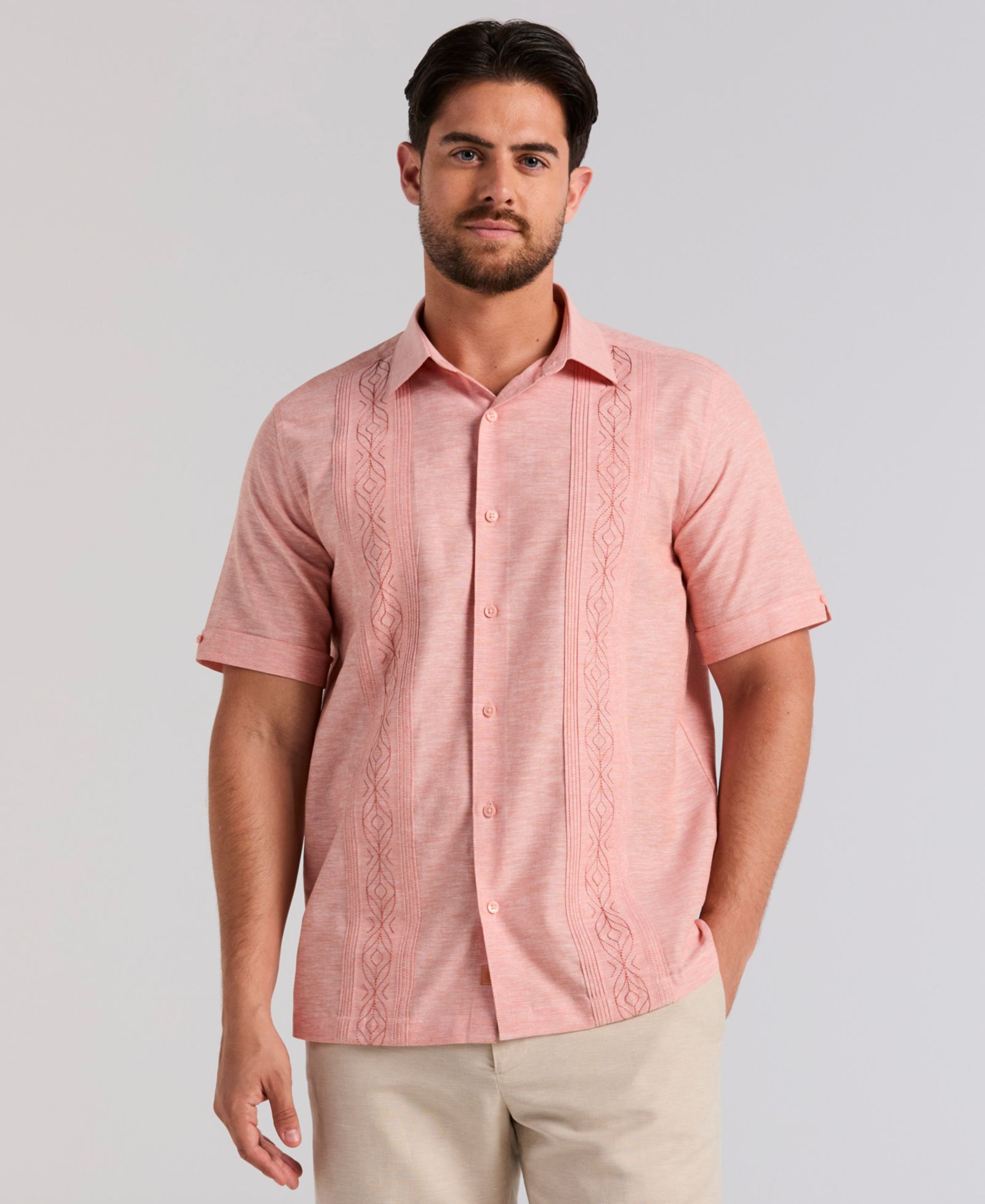 Мужская рубашка Cubavera Embroidered Linen Blend