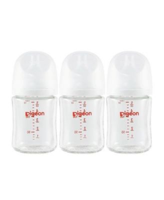 Pigeon Baby Glass Nursing Bottle Wide Neck, Includes 3pcs Stage1 Nipples