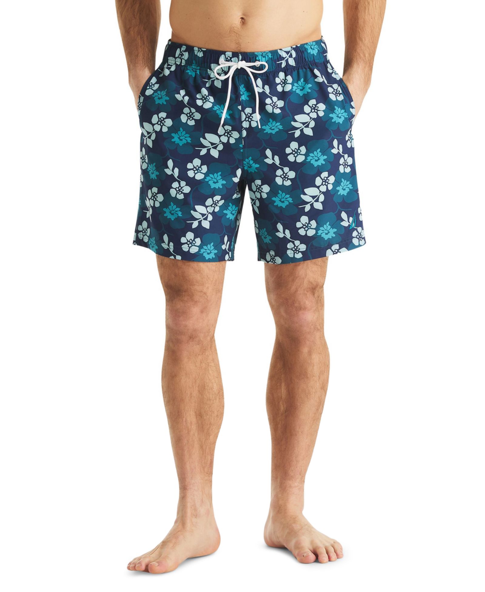 Nautica Men's 7" Floral Print Full Elastic Boxer Liner Swim Shorts