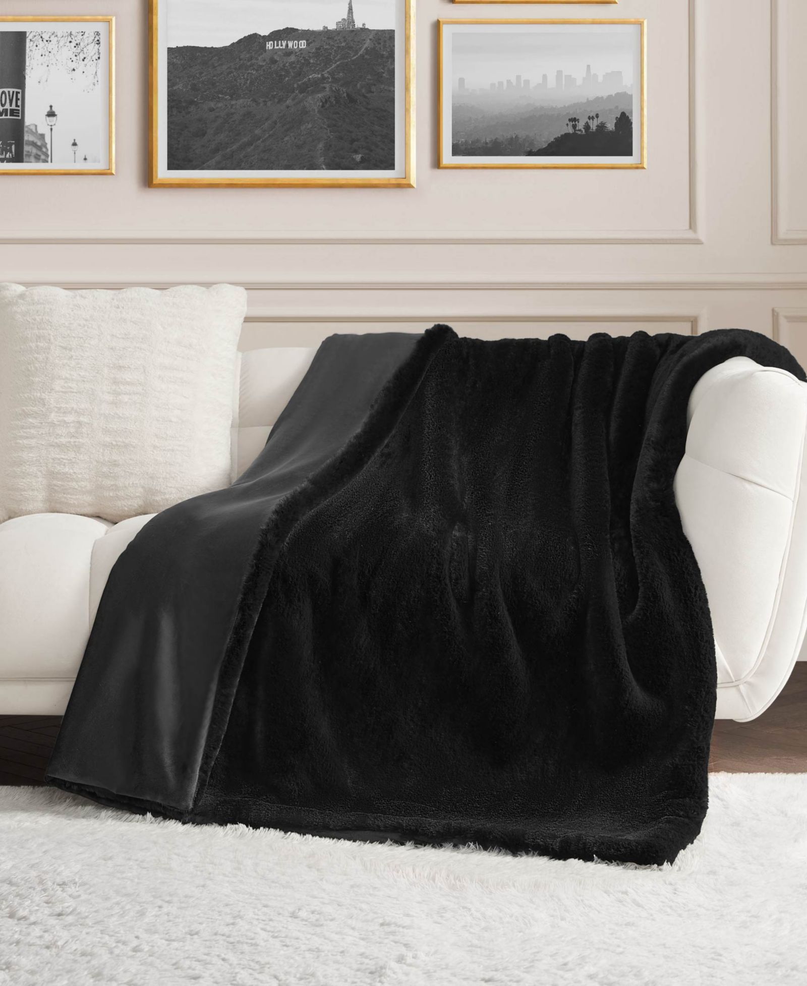 Juicy Couture Big Fluffy Solid Faux Fur Throw, 50" x 70"