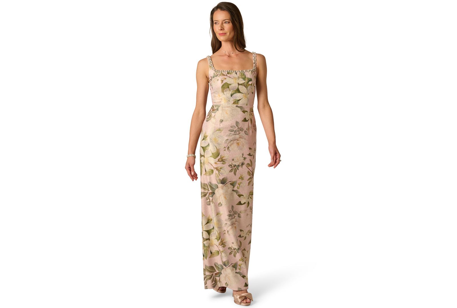 Женское платье Adrianna Papell Printed Jacquard Bead Square Neck Column