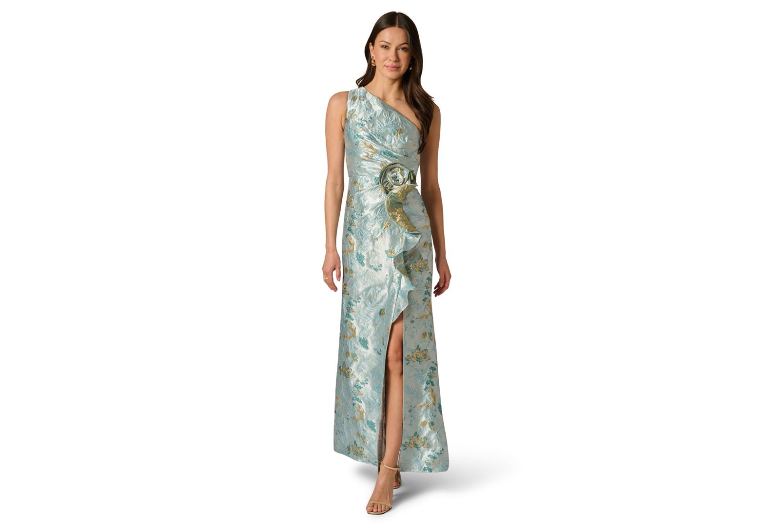 Adrianna Papell Women's Metallic One-Shoulder Gown