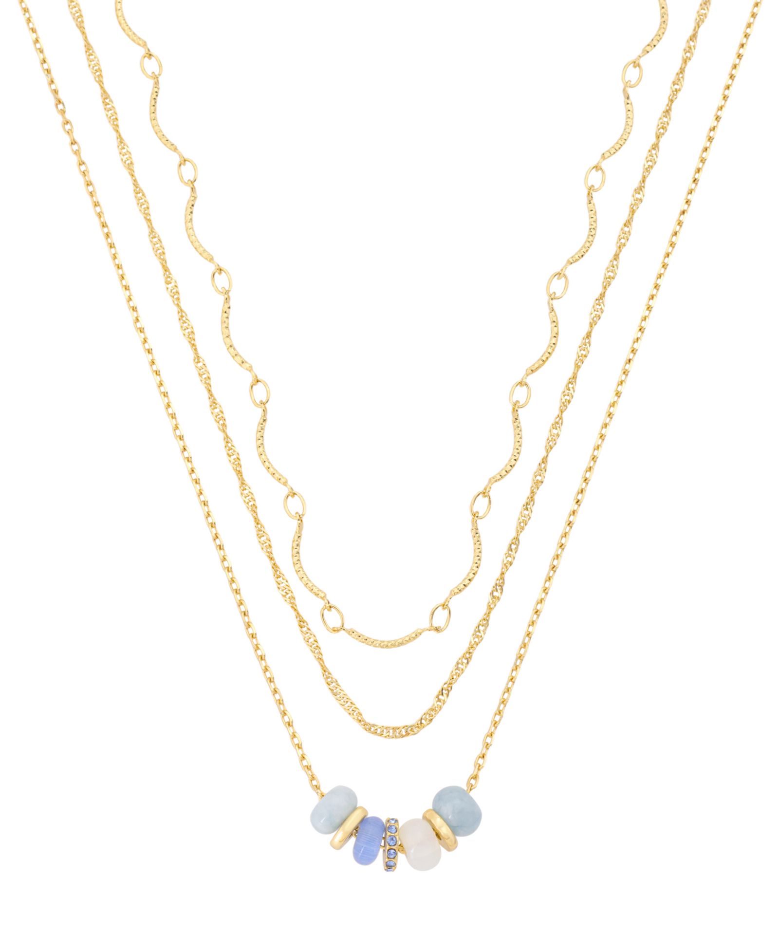 Комплект из 3 бусин Unwritten Crystal and Dyed Quartz Gold-Tone Plated Blue Rondelle Bead Trio Necklace