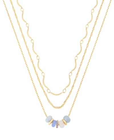 Unwritten Crystal and Dyed Quartz Gold-Tone Plated Blue Rondelle Bead Trio Necklace Set