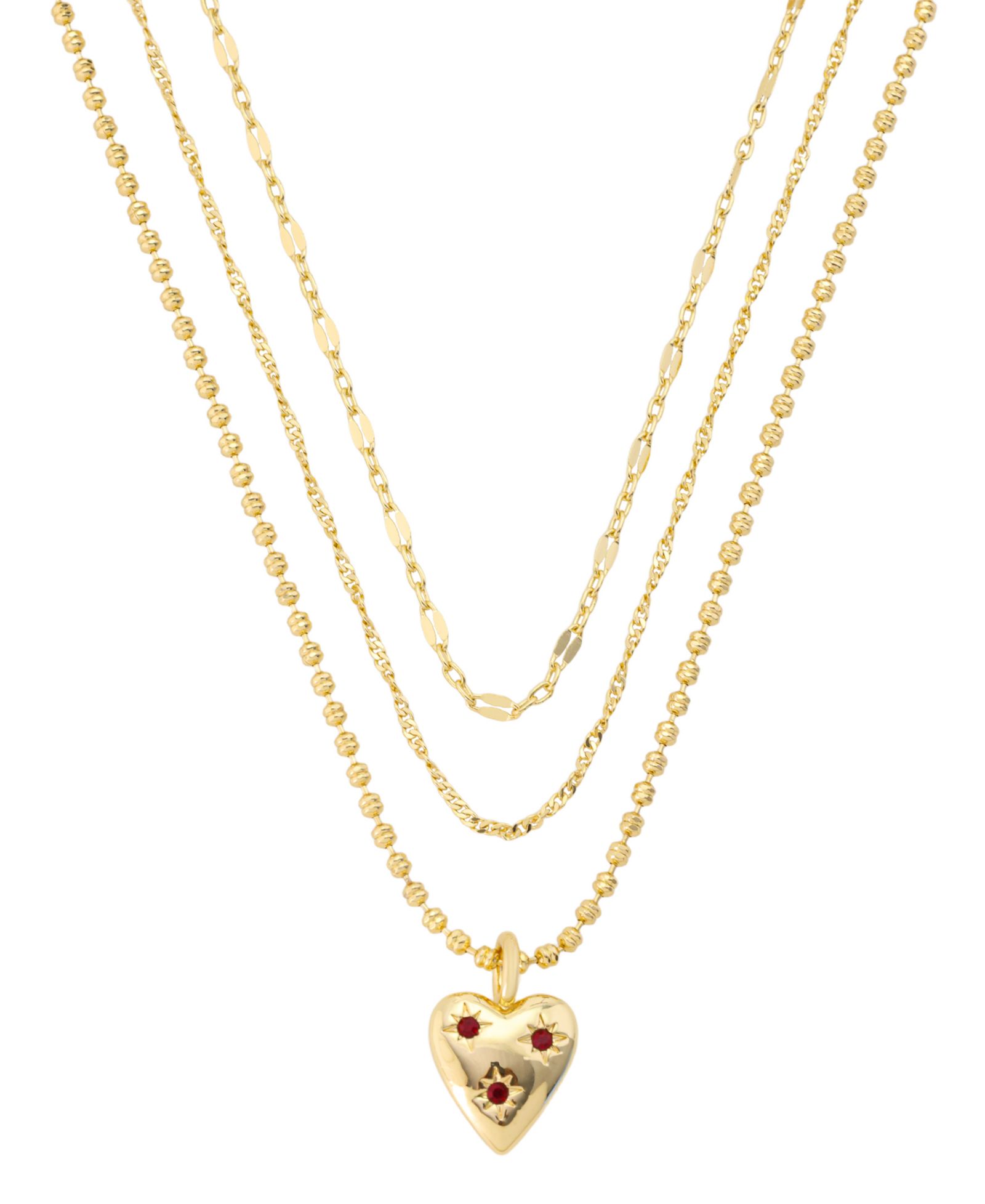 Набор колье Unwritten Crystal Gold-Tone Plated Ruby Heart Pendant Trio