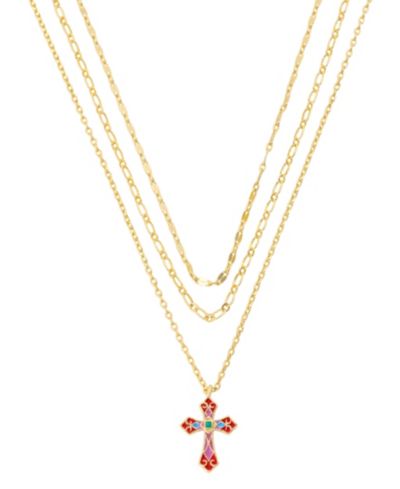 Unwritten Gold-Tone Plated Enamel Cross Pendant Trio Necklace Set
