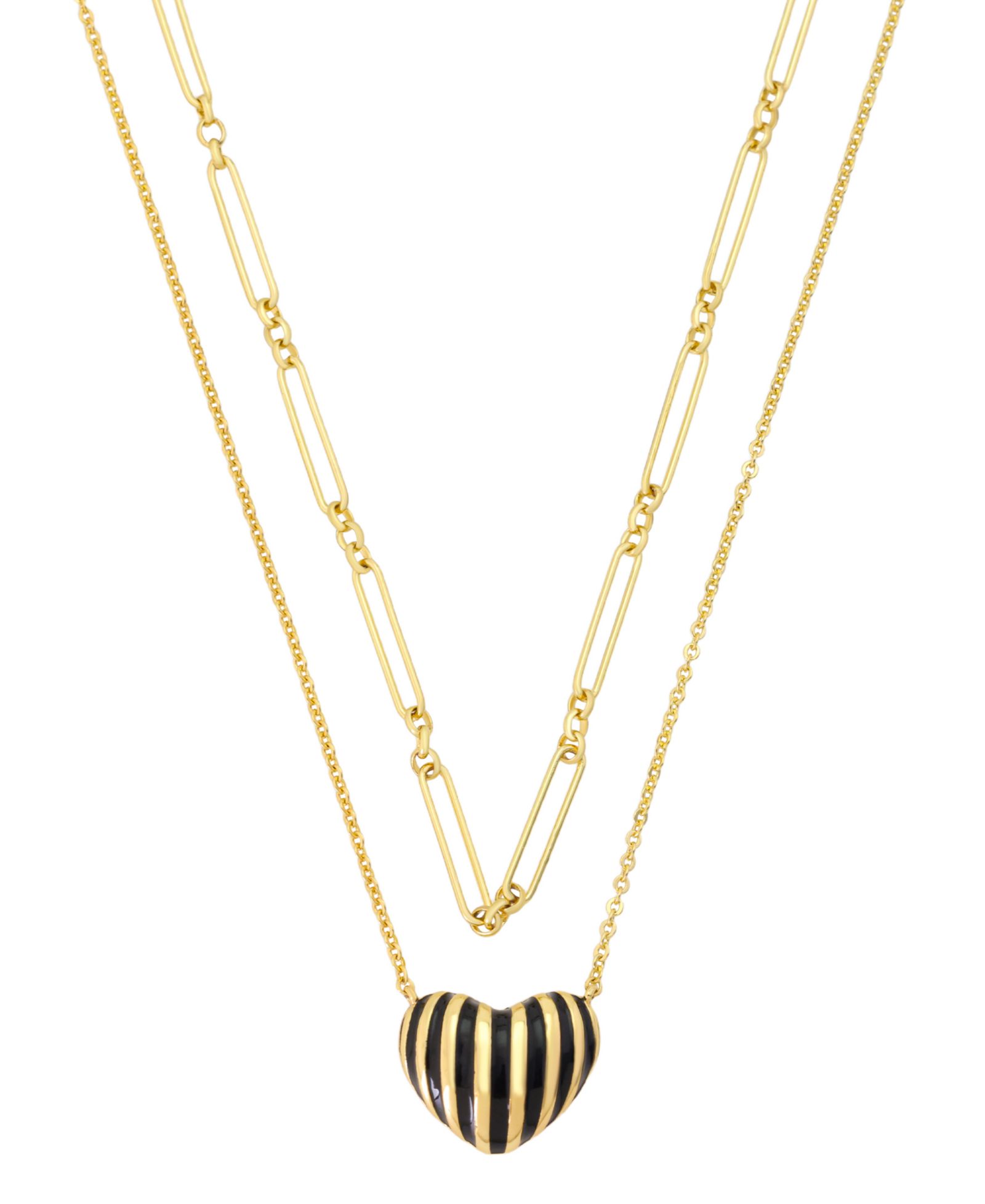 Unwritten Gold-Tone Plated Enamel Stripe Heart Pendant Duo Necklace Set