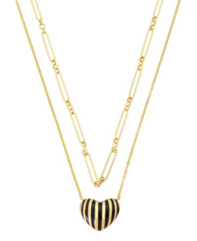 Unwritten Gold-Tone Plated Enamel Stripe Heart Pendant Duo Necklace Set