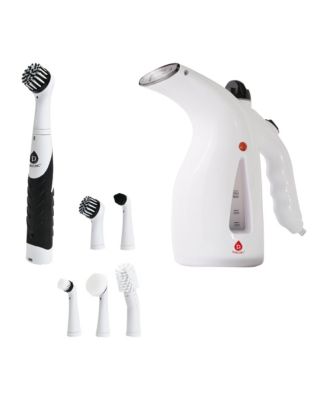Pursonic Cordless Power Scrubber Cleaning Brush + Pursonic 300ml Handheld Travel Garment Steamer - Home & Travel Cleaning Essentials