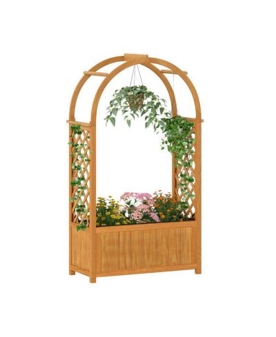 Slickblue Outdoor Wooden Garden Bed with Lattice Trellis and Arch
