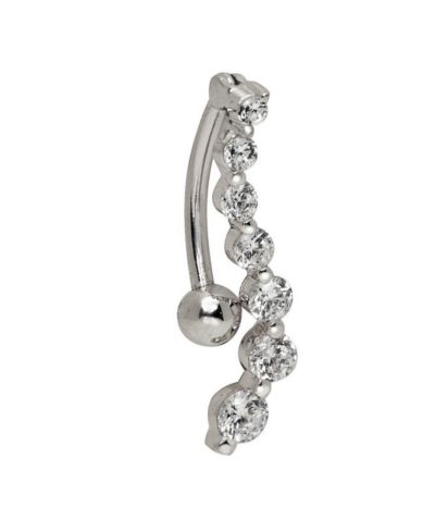 Curata Jewelry Solid 14k Gold 14g Journey Cubic Zirconia S-shape Top Mount Belly Button Ring
