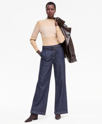 I.N.C. International Concepts Women's High-Rise Wide-Leg Belted Jeans, Macy's Exclusive