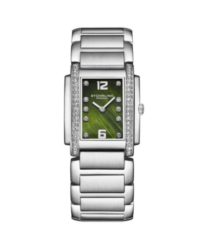 Женские прямоугольные кварцевые часы Stuhrling Serafine 4089.3, циферблат Mother-of-Pearl и безель со Swarovski Crystal