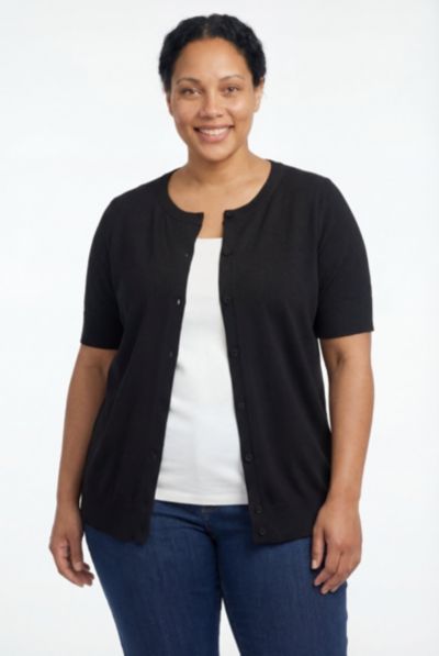 Woman Within Plus Size Within Perfect Elbow-Length Sleeve Cardigan Sweater