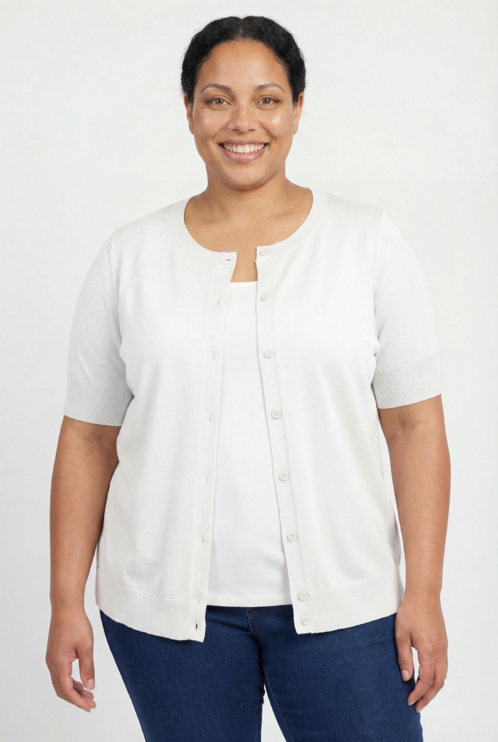Woman Within Plus Size Within Perfect Elbow Length Sleeve Cardigan Sweater