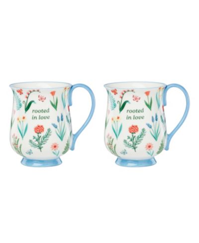 Oneida First Blooms Blue Mugs, Set of 2