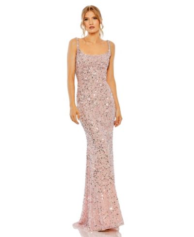 Mac Duggal Womens Petite Sequined Low Back Slip Gown