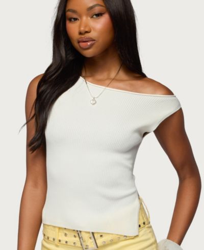 Женский топ Edikted Myrah Asymmetric Off Shoulder Ribbed Knit