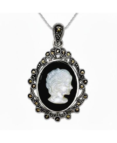 Подвеска-медальон Curata Jewelry 925 Sterling Silver Marcasite, Agate and Simulated Mother of Pearl Cameo
