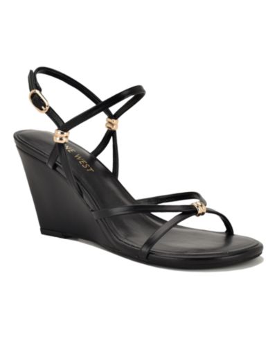 Nine West Women's Deklyn Strappy Ornamented Wedge Dress Sandals