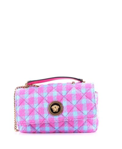 Pre-Owned Versace East West Medusa Icon Chain Flap Bag Quilted Tweed