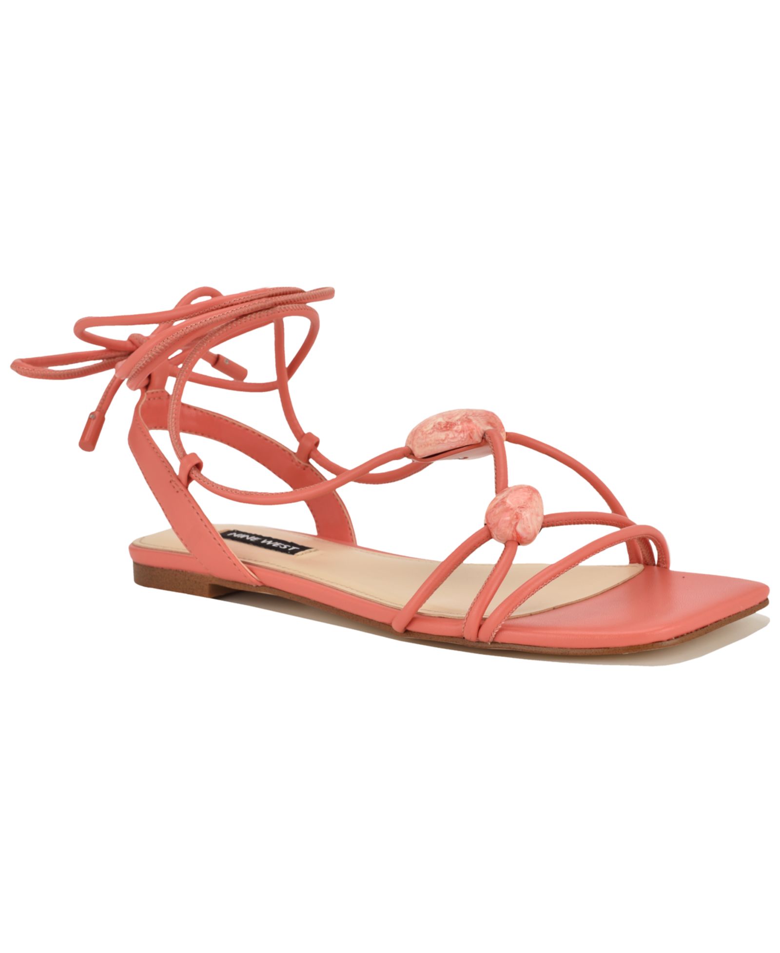 Nine West Women's Niraa Strappy Ornamented Flat Tie-Up Sandals