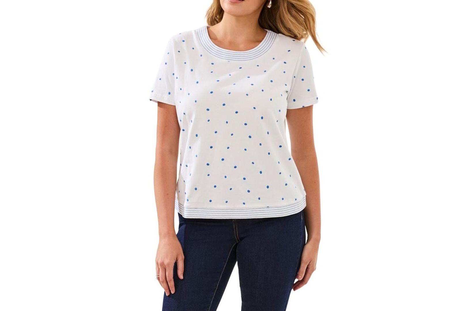 TRIBAL Women's Embroidered Polka Dot Short-Sleeve Top