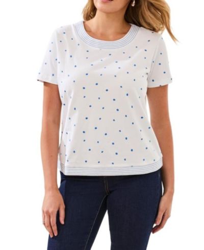 TRIBAL Women's Embroidered Polka Dot Short-Sleeve Top