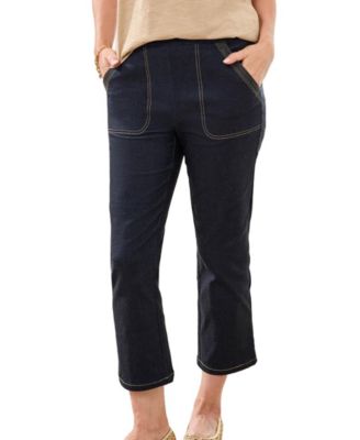TRIBAL Women's Denim-Look Bengaline Kick Flare Capri Jeans