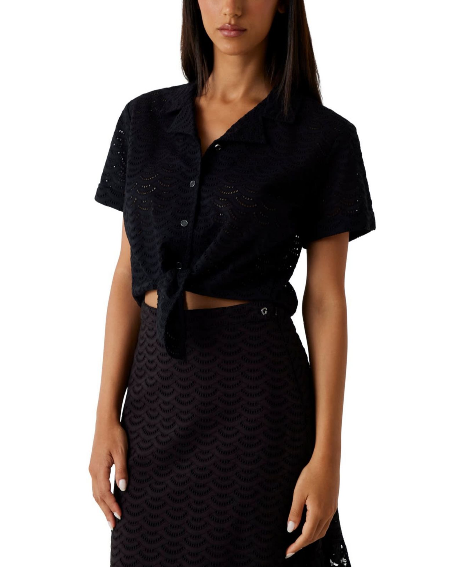 GUESS Women's Short-Sleeve Sharon Collared Shirt